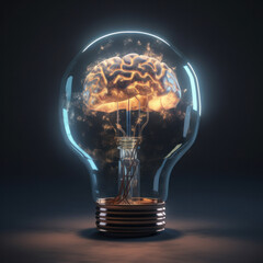 The glowing brain in a light bulb represents the idea of enlightenment and inspiration. is AI Generative.