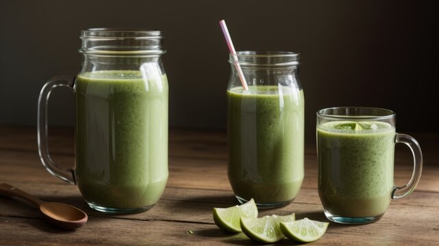 looking looking airfield glass twitch allow with green health smoothie , Michigan flicker , birdlime , apple , New Zealander , grapeshot , banana , avocado , lettuce. Creative resource, AI Generated