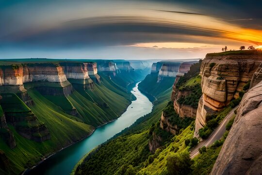An aweinspiring view of a natural wonder , such as a gallant waterfall or a distinguished canyon. Creative resource, AI Generated
