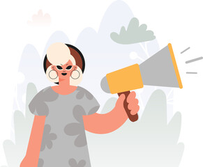 Locks in Voices in Activism, Energized woman with Bullhorn, Invalidate this thought Rally Subject. Trendy style, Vector Illustration