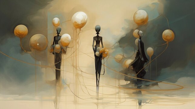 Human silhouettes, the concept of excitement and panic,