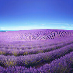 The symmetrical rows of lavender create a mesmerizing pattern in the fields