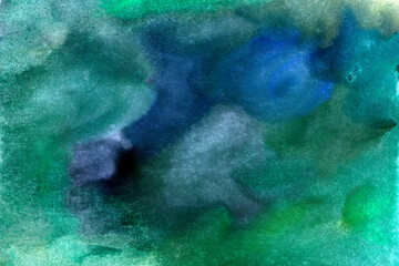 Green hand-drawn watercolor background Green blue quality