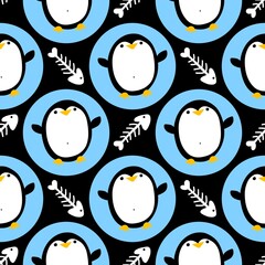 Winter animals seamless cartoon penguin pattern for wrapping paper and kids clothes print and Christmas