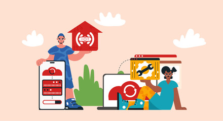 Naklejka premium Representation of the IOT Alter and Back Bunch, Locks in Strong Organize and Supporting Creative Headways for a More sharp Future.