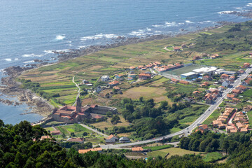 View from a viewpoint of the town of Oia on the Rias Baixas coast. Galicia, Spain.