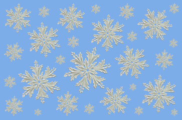 beautiful decorative snowflakes. background of white snowflakes on a blue background. postcard. holiday concept	
