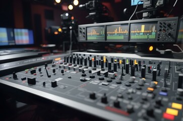 Naklejka premium A sound mixer with a sound board Generative AI