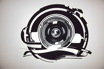 A black and white drawing of a camera Generative AI
