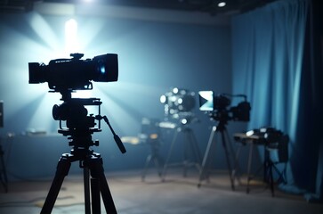 A group of cameras on tripods Generative AI