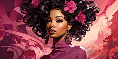 illustration of an african american woman cartoon, generative AI