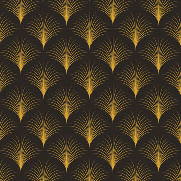 art deco seamless pattern golden palm leaf