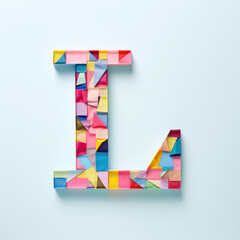 colourful letter L made from craft sticky tape, collage font typography, typeface letter, bright, neon
