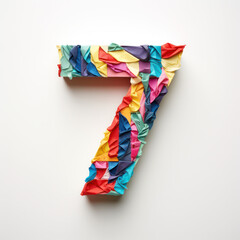 colourful number 7 made from craft sticky tape, collage font typography, typeface letter, bright, neon