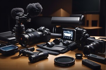 A black camera on a table Generative AI
