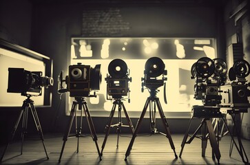 A group of cameras on tripods Generative AI