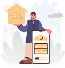 A Vector Chart of a man Holding a Private Picture with the Carving IoT, Celebrating Sharp Private Organize and Progressed Living.
