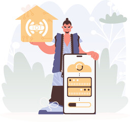 A Vector Chart of a man Holding a Private Picture with the Carving IoT, Celebrating Sharp Private Organize and Advanced Living.