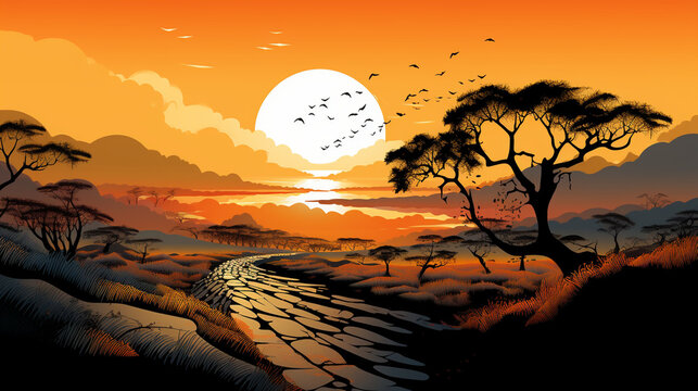 A visual metaphor of a rising sun illuminating the path towards a poverty-free world 