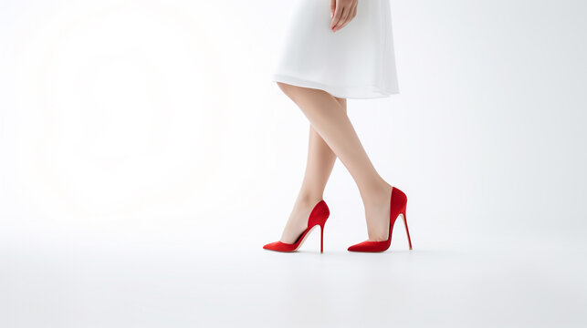 girls in a white dress and red shoes on a white background for your design. Generative Ai. 