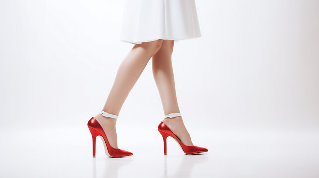 girl in red shoes on a white background. Generative Ai. 