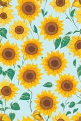 Summer Garden Bliss, Sunflower Border Vector Illustration