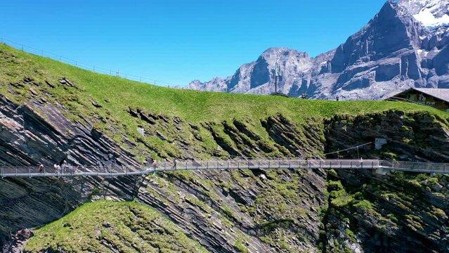 Complete view of first cliff walk bridge in Grindelwald first in Switzerland