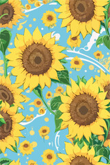 Yellow Background with Sunflower Collection, Vector Illustration