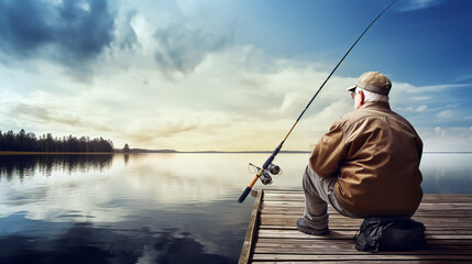 Fisherman fishing in the morning at dawn. Generative Ai. 