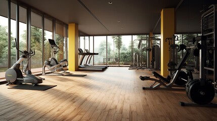 Gym interior with equipments generative ai