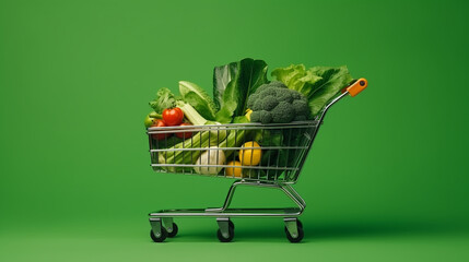 shopping cart full of vegetables isolated. Generative Ai. 
