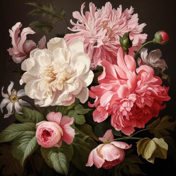Classical flowers oil painting illustration made with Generative AI 