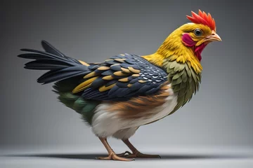 Rolgordijnen Colorful chicken on a solid color background, studio photo. ai generative © mrisrayilli