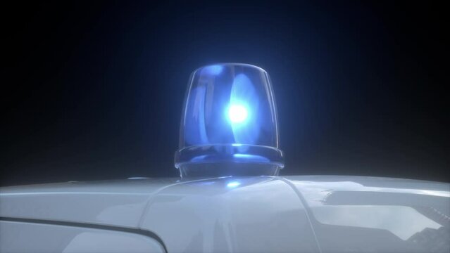 Close up of a blue alarm light rotating and glowing. Medical emergency signal glows at night. Seamless animation.