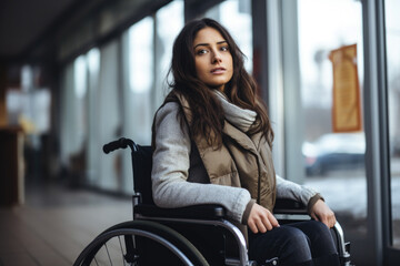 Fototapeta na wymiar Woman in a wheelchair for inclusion