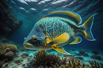 Fototapeta na wymiar Tropical fish in the Red Sea. ai generative
