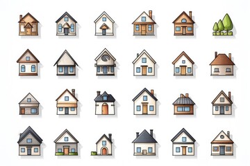 Fototapeta premium Simple monochrome house icon set