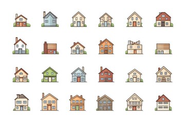 Fototapeta premium Simple monochrome house icon set