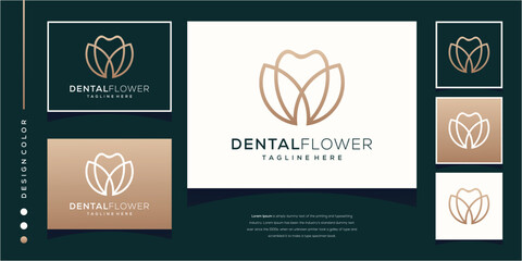 Vector beauty flower tooth or fresh floral teeth logo design for dental dentist dentistry logo design
