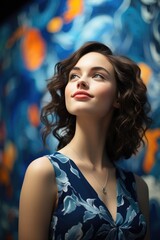 Naklejka premium Young and pretty woman wearing colorful clothes, portrait