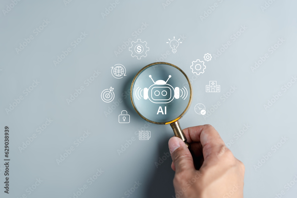 Aufkleber Ai technology. chat bot with AI Artificial Intelligence generate. Futuristic technology, robot in online system. Business in future to invest and develop corporate concept.