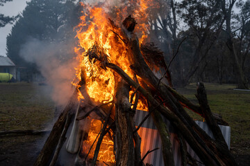 Big camp fire in outback Australia on a farm. Bon fire, big bon fire, keeping warm, Australian...