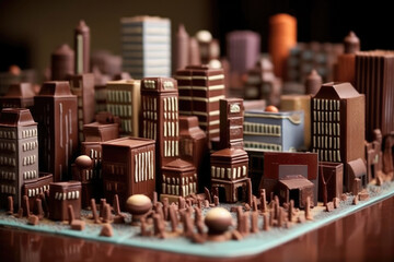 model of the city made of chocolate. the skill of the confectioner.World Chocolate Day. Generative AI