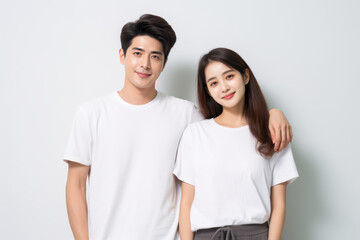 Fototapeta premium Cute korean couple on white background