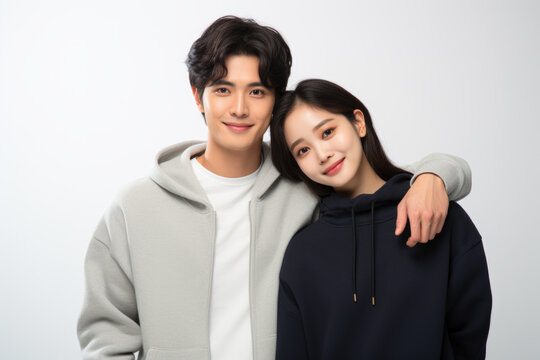 Cute korean couple on white background