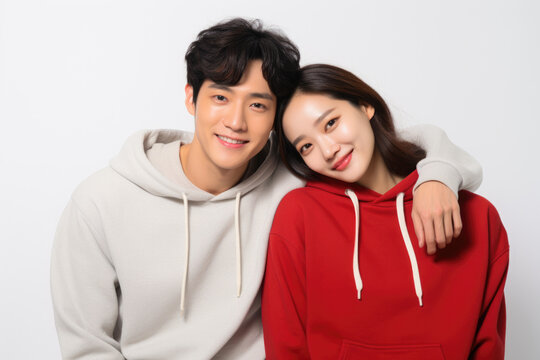 Cute korean couple on white background