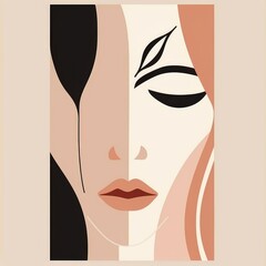Vector illustration of two beautiful women face in minimalistic abstract style.