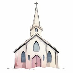 Church on a white background. Vector illustration. Hand drawn sketch.