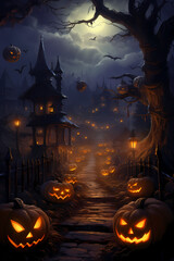 Fototapeta na wymiar generative ai, Spooky Anime Landscape: Halloween Edition