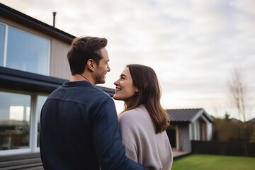 Naklejka premium Loving couple looking at their home. Copy space